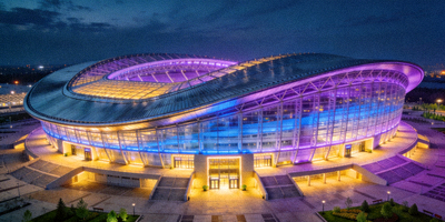 世界杯主体育场外观 - 现代建筑与灯光效果